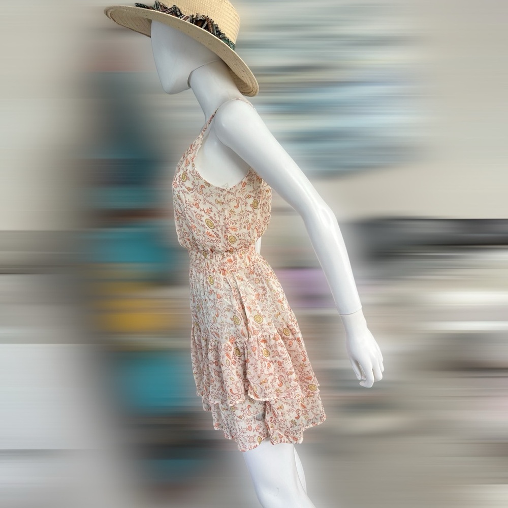 Peach love California Smock waist floral mini dress S M L - Picture 8 of 9